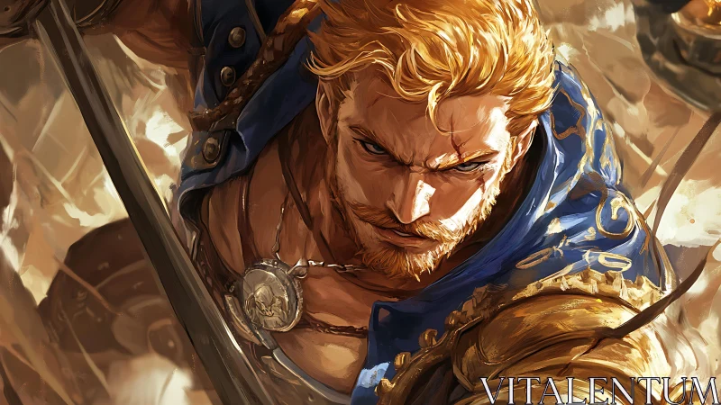 Dynamic fantasy swordsman in high-detail digital painting.