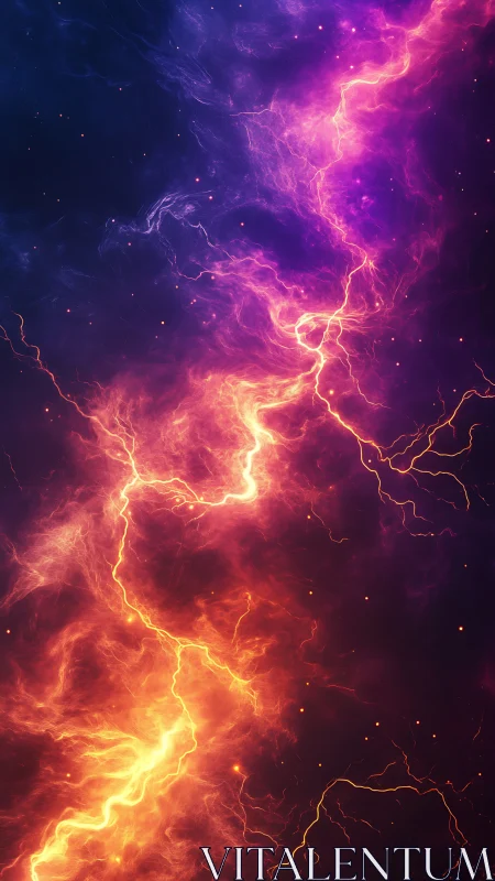 Plasma-like fractal lightning arcs through nebular color field