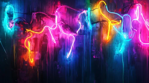 Glowing neon strokes dancing across a dreamy night wall.