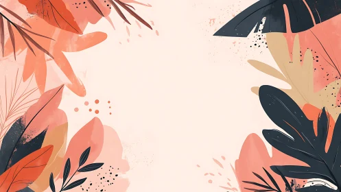 Abstract coral foliage frame with soft botanical silhouettes.