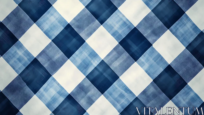 Blue and White Gingham Pattern with Watercolor Texture.