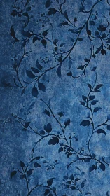 Dark blue botanical vine pattern on textured blue background.