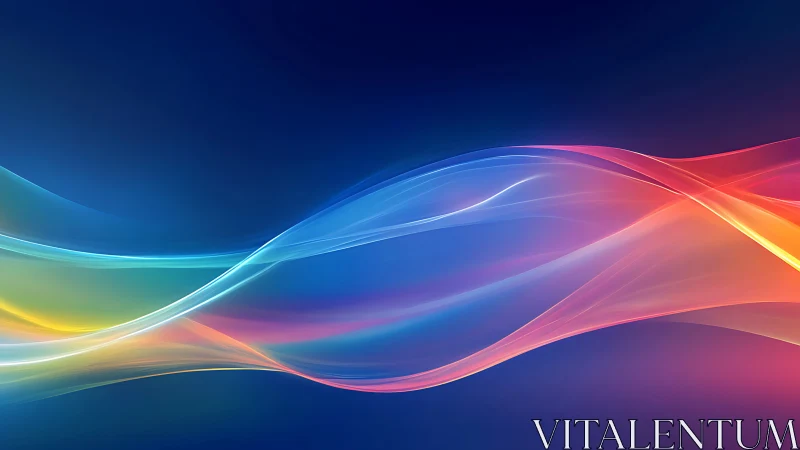 Vibrant neon light waves over deep blue gradient background.