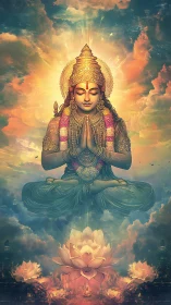 Solar lotus serenity crowns a meditating celestial guardian