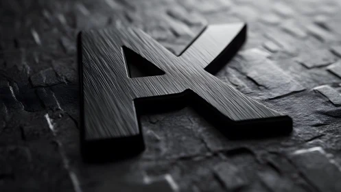 Black Brushed Metal Letter "A" on Dark Textured Surface, Modern Style.