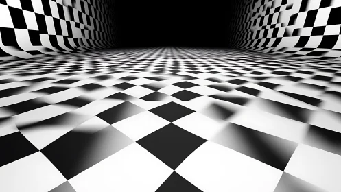 Checkerboard tunnel renders immersive receding perspective space