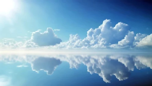 Gentle cloud daydreams mirrored on a glassy blue horizon.