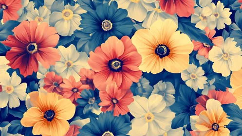 Blooming Cosmos: Vibrant Floral Composition in Gradient Harmony.