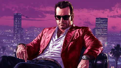 Neon dusk crowns the crimson king of the sleepless skyline