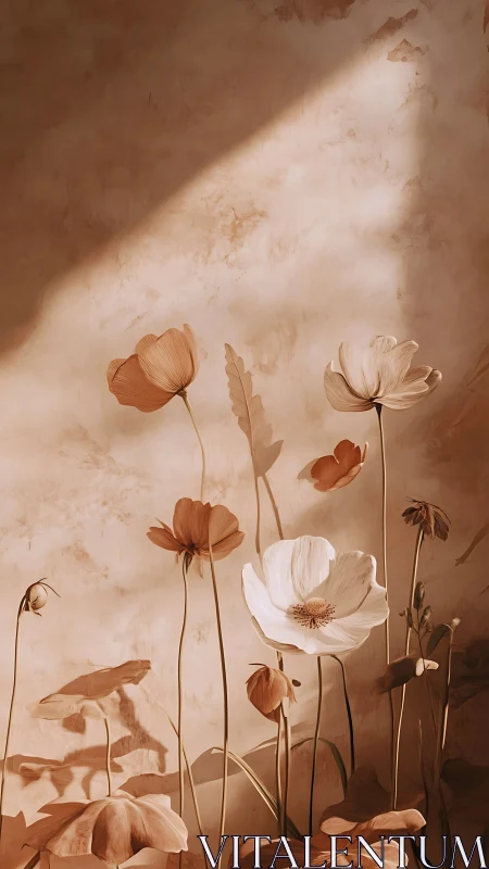 Sunlit Cosmos: Delicate Flowers in Warm Botanical Reverie