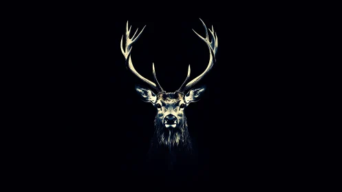 Stag head illustration on deep black negative space background.
