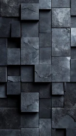 Stacked dark stone tiles form deep geometric wall relief
