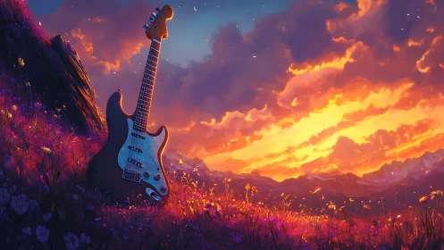Sunset guitar daydream in a wildflower-lit mountain meadow.