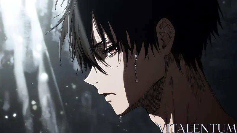 Melancholic anime profile portrait renders cinematic side lighting