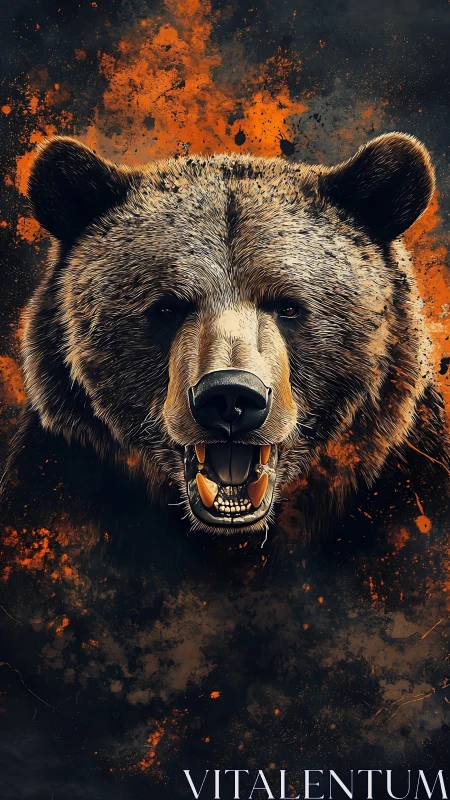 Grizzly bear head rendered with high detail and contrast