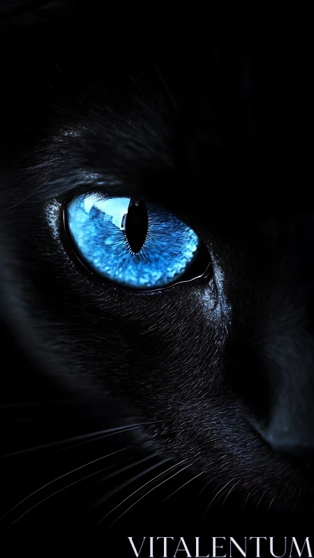 Black Cat Blue Eye with Reflection Detail.
