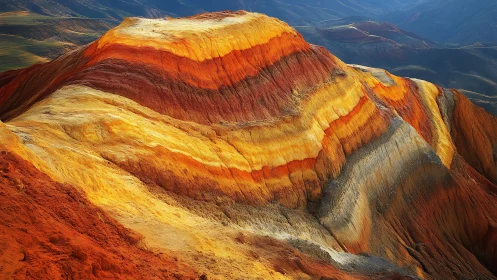 Layered rainbow mountain ridge glows under soft diffuse light