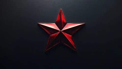 Red metallic 3D star on dark minimal background.
