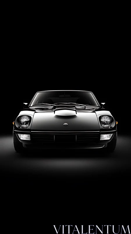 Midnight classic coupe stares down the velvet dark road.