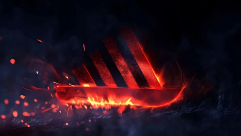 Incandescent three-stripe emblem rendered in molten neon fire