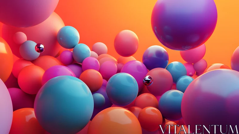 Glowing rainbow spheres drifting through a playful sunset.