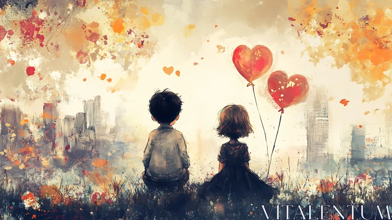 Two Children Share Love and Dreams Under a Hopeful Sky