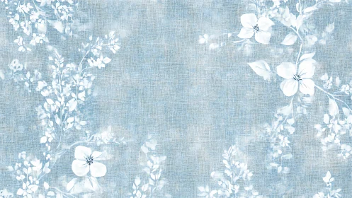 Delicate White Florals on Soft Blue Linen.