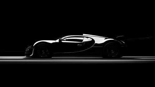 Black supercar silhouette cuts stark profile in motion