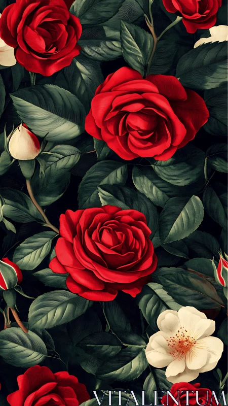 Red Roses Waltz: Velvet Petals Against Midnight Shadow