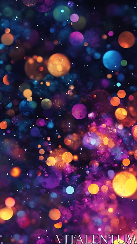 Glowing nebula bubbles drift through a carnival-colored night