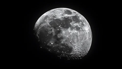 High-contrast lunar near-side crescent with detailed impact craters