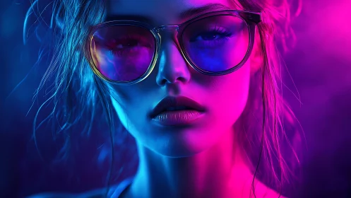 Neon daydream slips through mirrored glasses and sharp shadows