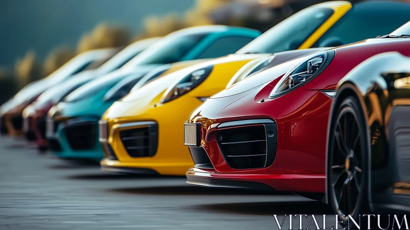 Sportscar lineup showcases bold colors and sleek forms.