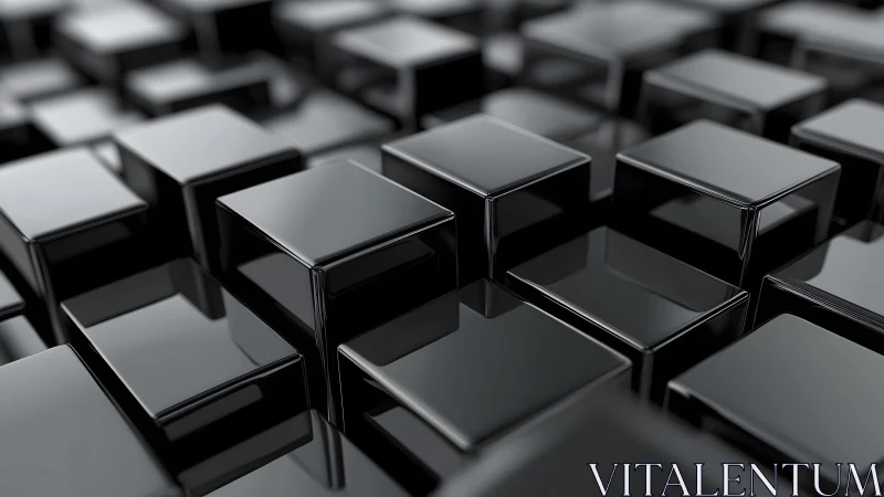 Glossy black extruded cubes in staggered geometric grid array