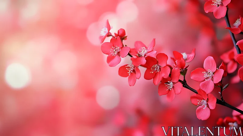 Red Cherry Blossoms in Soft Focus Bloom