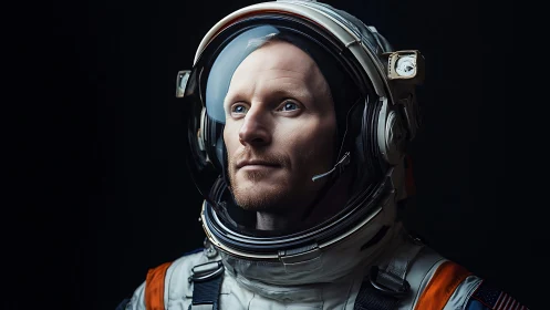Photorealistic portrait of astronaut in EVA helmet against black