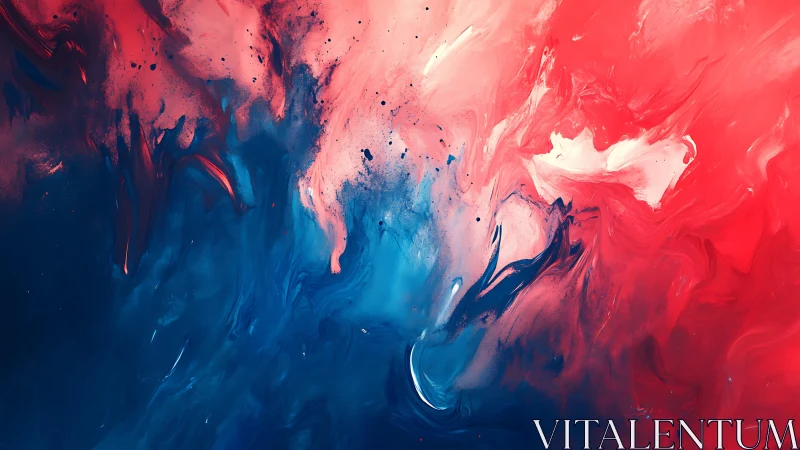 Bicolor fluid abstraction merges saturated red and deep cyan fields