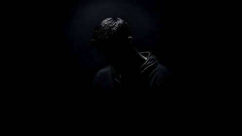 Rim-lit male silhouette in extreme low-key portrait lighting setup