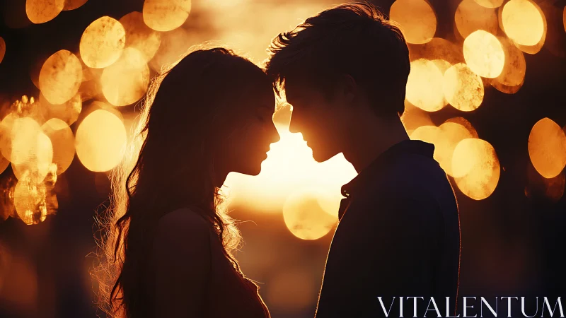 Romantic Silhouettes Against Golden Bokeh Lights.