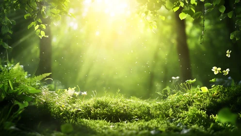 Sunlit Moss Cathedral: Where Forest Whispers Meet Golden Rays