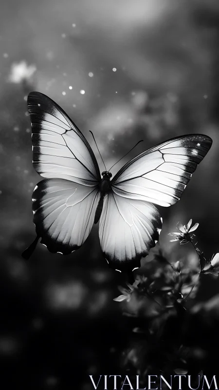 Monochrome butterfly macro with shallow depth and soft bokeh