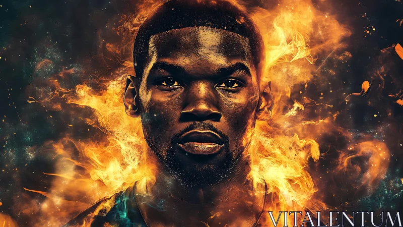 Digital portrait of male face encircled by dynamic fiery plasma