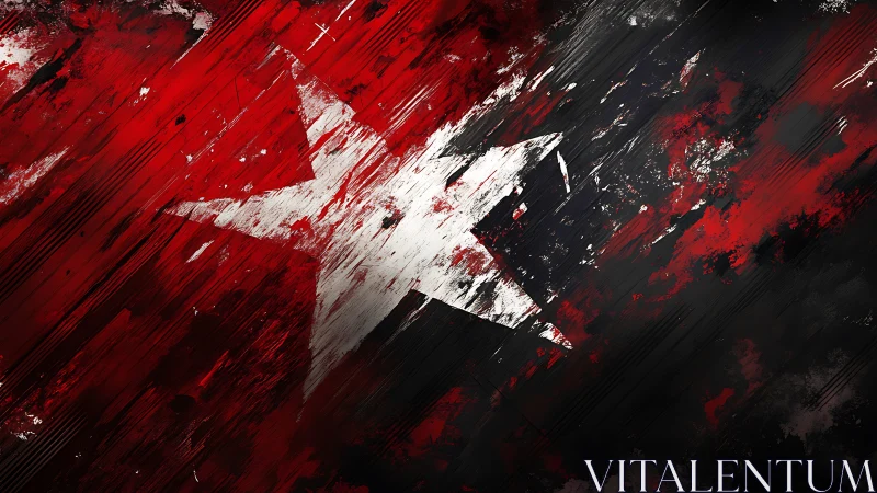 Grunge white star over distressed red and black streaks.