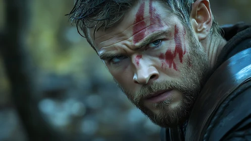 Battle-hardened warrior portrait under cold cinematic lighting