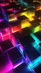 Luminous glass cubes glow in a vivid futuristic gridscape