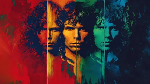 Triptych portrait with vivid color spectrum and symmetry.