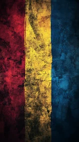 Grunge textured tricolor flag with vertical stripes.