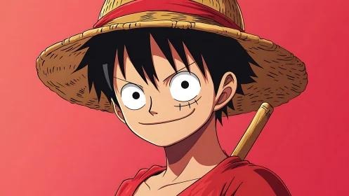 Cheerful straw-hatted adventurer smiling with bold charm.