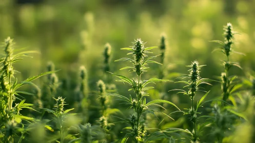 Sunlit hemp spires quietly orchestrate a green morning choir