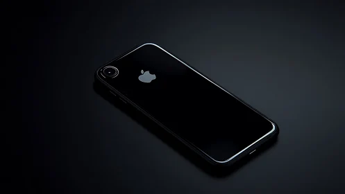 Black iPhone smartphone displaying Apple logo on dark background